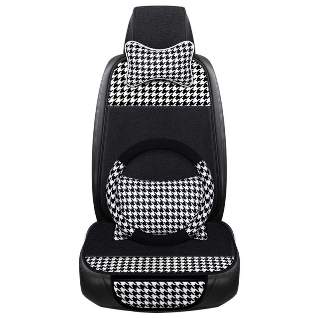 Black and white plaid cotton seat cover (2)