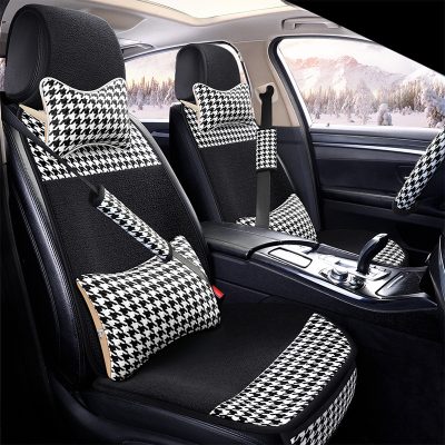 Black and white plaid cotton seat cover (4)
