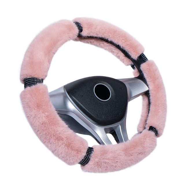 Pink new plush steering wheel cover (2)